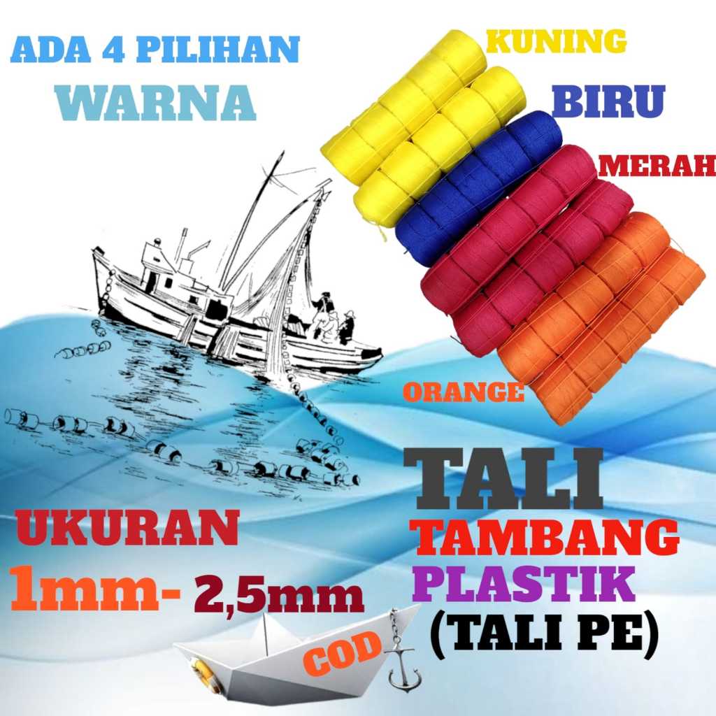 TALI PE/ TALI TAMBANG PLASTIK/TALI TAMBANG PE/TALI KECIL(HALUS)/ UKURAN DARI 1mm sampai 2,5mm dan ad