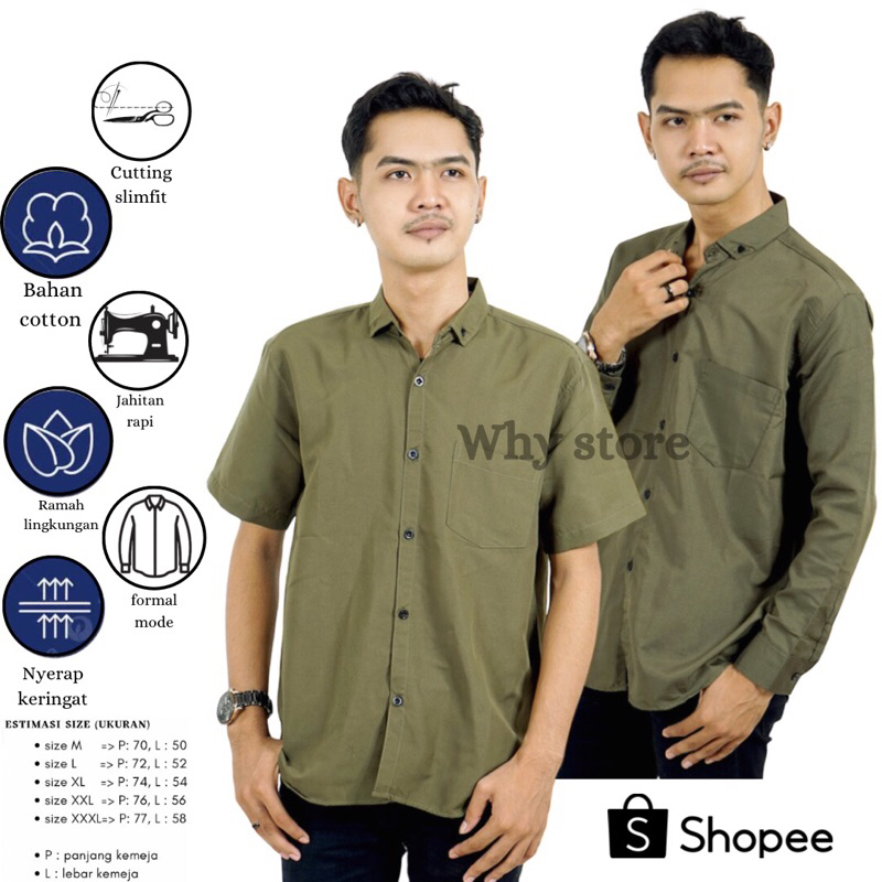 kemeja hijau army  couple ayah dan anak laki laki lengan panjang dan lengan pendek hijau tua hem cow