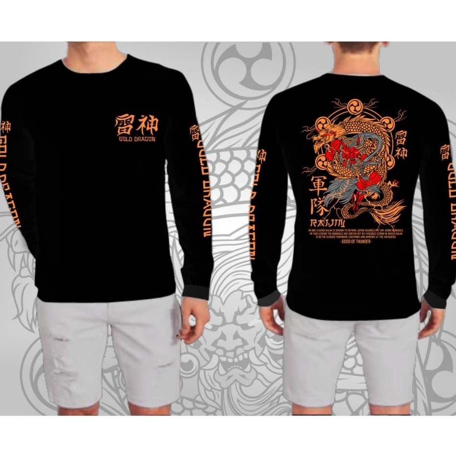 T-SHIRT KAOS PRIA LENGAN PANJANG KAOS PRIA MOTIF DRAGON BAJU KAOS GAMBAR NAGA JEPANG KAOS SAMURAI KA