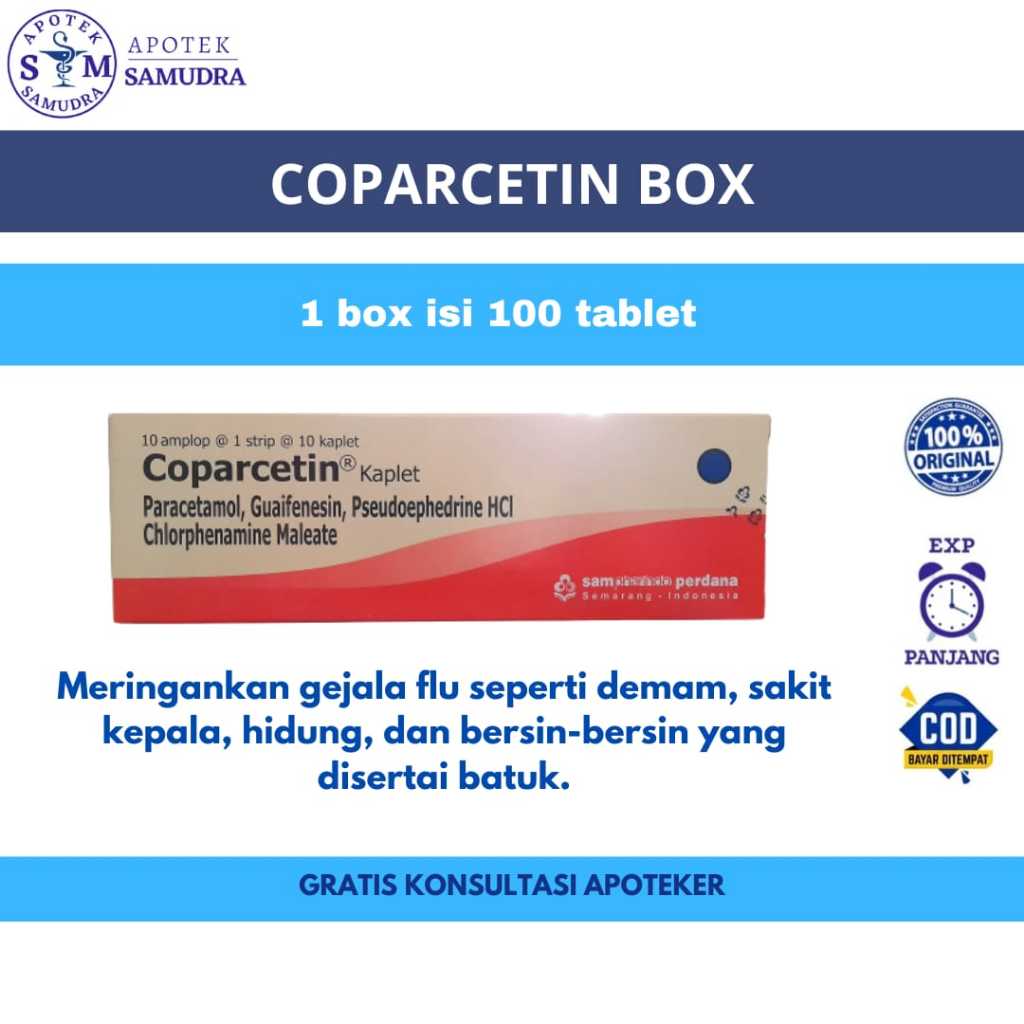 COPARCETIN Kaplet - Box isi 100 Kaplet (Meringankan gejala flu, obat penurun demam, meredakan sakit 