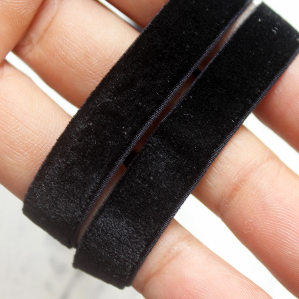 

(Per Meter) KRB215 Pita Bludru Elastis Bludru Karet Lembut Warna Hitam Lebar 1,2Cm