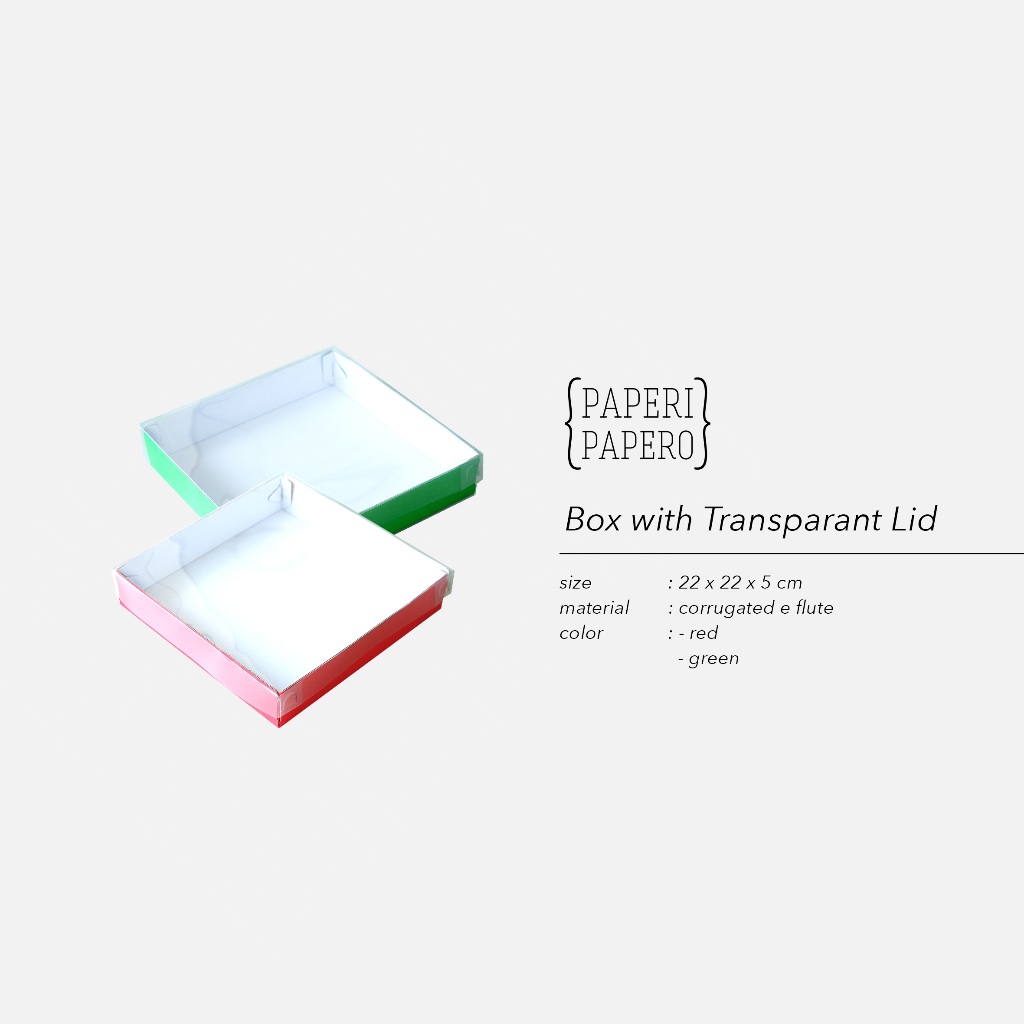 

Box Tutup Transparan (22 x 22 x 5 cm) - Merah Hijau Mika