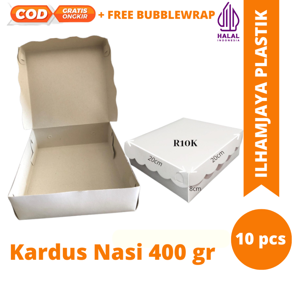 

Kardus Dus Kotak Makan (R10K) 20cm x 20cm x 7cm Duplex Coated Putih (Ketebalan 400gram) isi 10 PCS | Dus Box Kue / Kotak Nasi Makanan Kardus nasi putih tebal 10 pcs / kardus hajatan 400gr