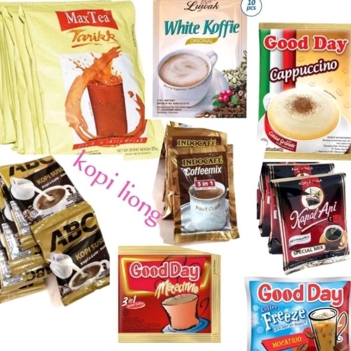 

kopi kapal api / LIONG / Teh tarik / Torabika capucino / Drink beng beng