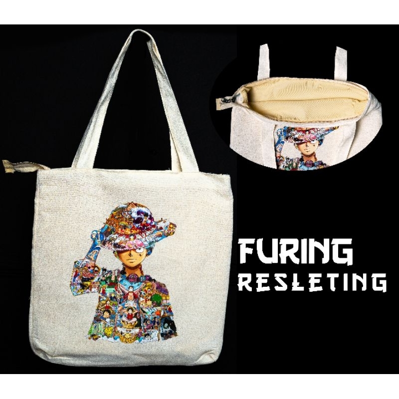 Tas All Scene Tote Bag Goodie Bag Resleting Furing Kanvas Semi Murah Anime One Piece Naruto Sasuke I