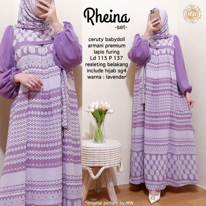 Gamis wanita set jilbab casual rheina set by MW LD 115 kekinian