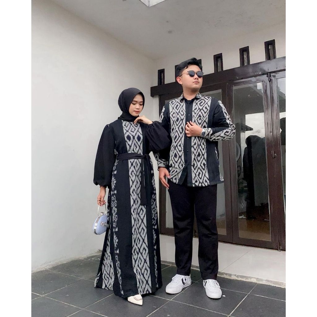 COUPLE GAMIS TENUN IVORY MUSLIM - COUPLE BAJU TENUN - COUPLE TENUN TERBARU - KEMEJA TENUN - SET COUP