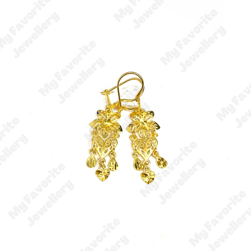 Anting Wayang Kembang Love Emas Asli Kadar 700