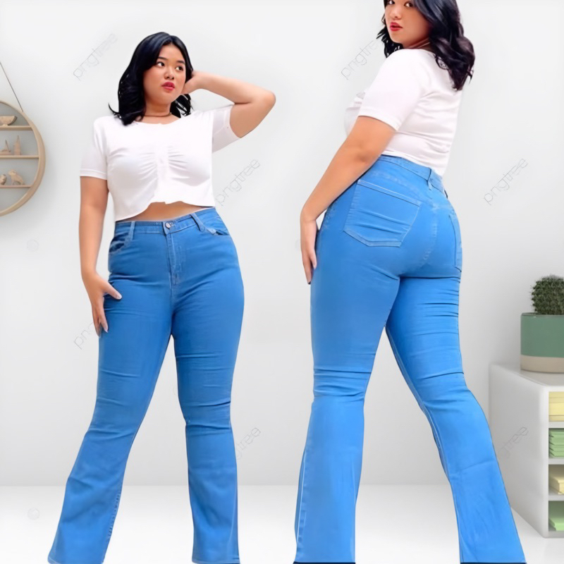 Celana Highwaist Cutbray Jeans Jumbo Wanita Big Size 35-42 tekini.....