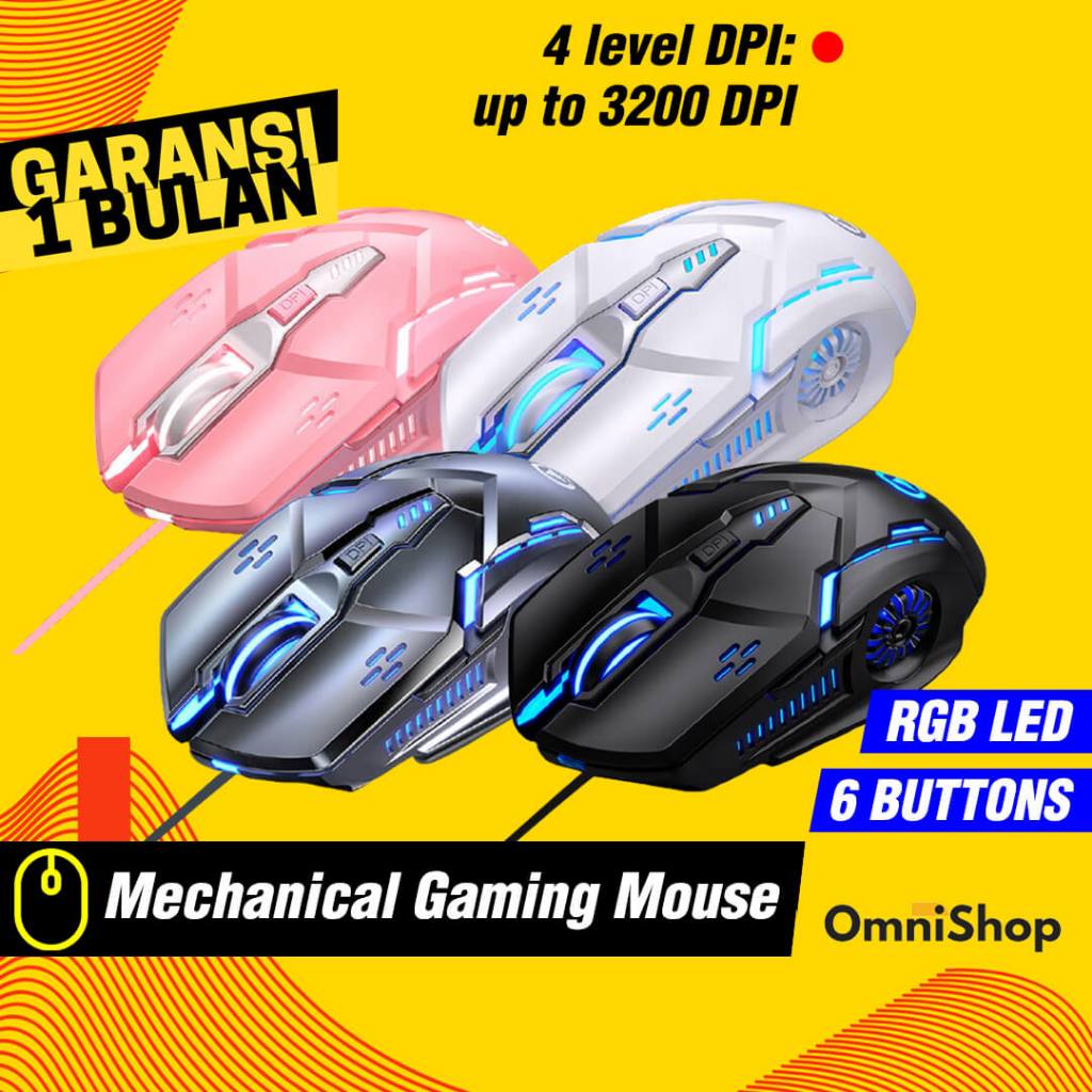 Mouse Gaming U104 Wired Kabel USB RGB Game 3200 DPI Laptop Computer PC Cable Bisa Nyala Original