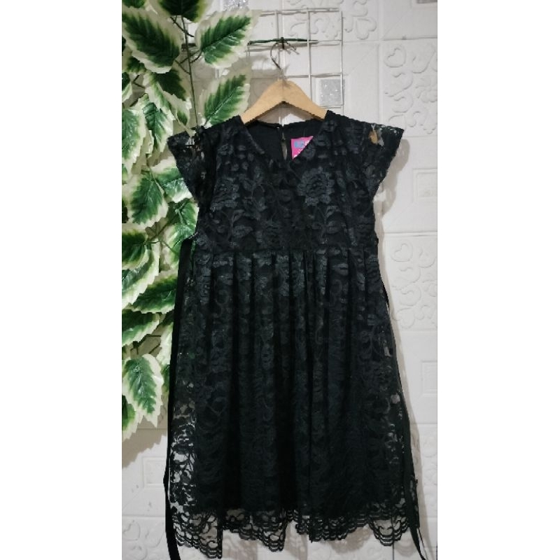 Dress brukat anak, gaun anak warna hitam