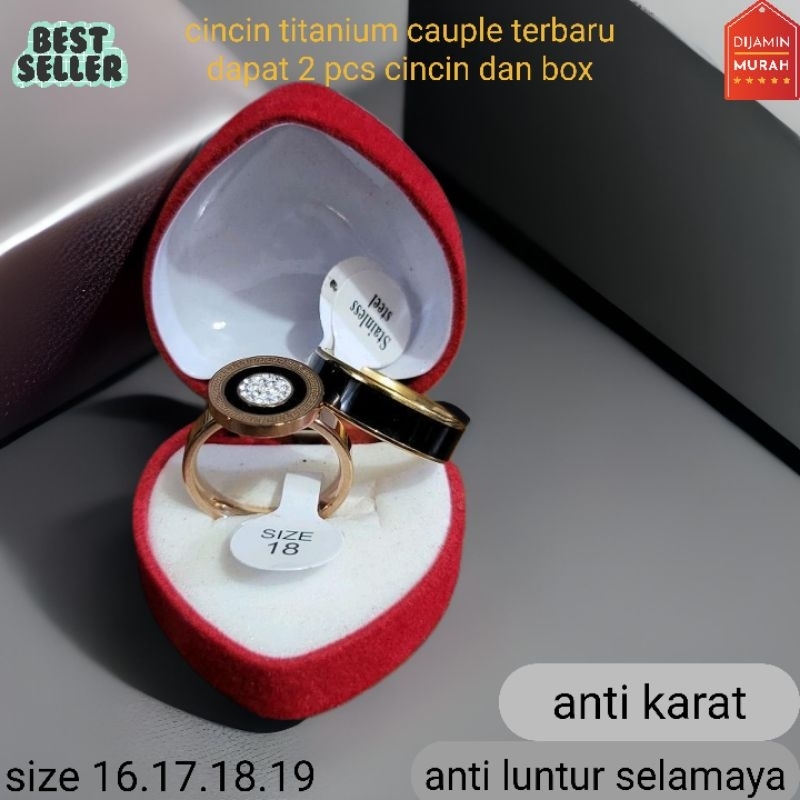 COD KK CINCIN Kawin Hitam Kombinasi  Dapat 2 pcs Dan Free Box Cincin Model Love Berlapis Emas