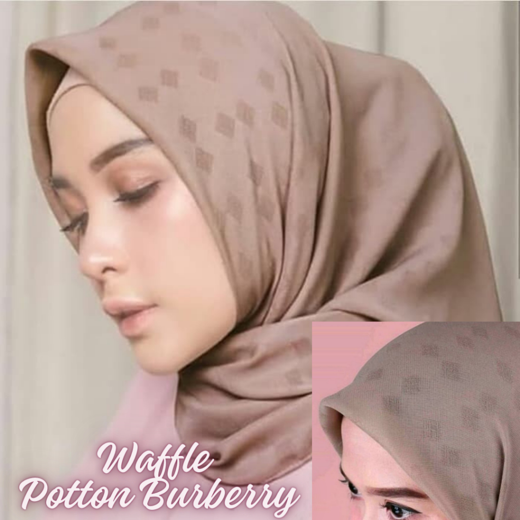 KERUDUNG SEGI EMPAT WAFFLE POTTON BURBERRY | HIJAB SEGI EMPAT POTTON BURBERRY Terbaru