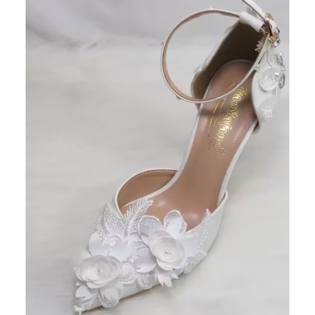 Bridal Shoes | Lace Wedding Shoes | Wedge Heel Bride Shoes| High Heel Wedding Shoes | White Flower S