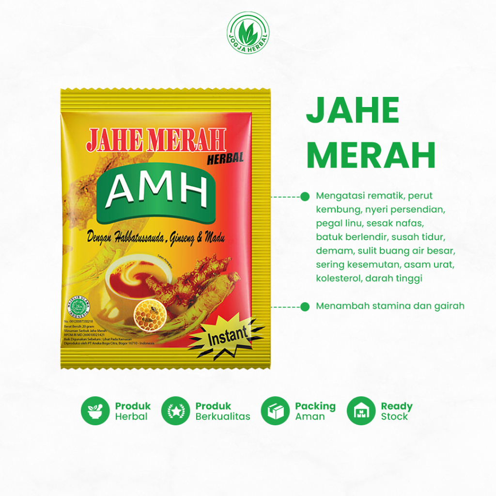 

Minuman Herbal Instan Jahe Merah Amanah Super AMH Original Plus Habbatussauda Ginseng Dan Madu Mengatasi Rematik Perut Kembung Nyeri Persendian Pegal Linu