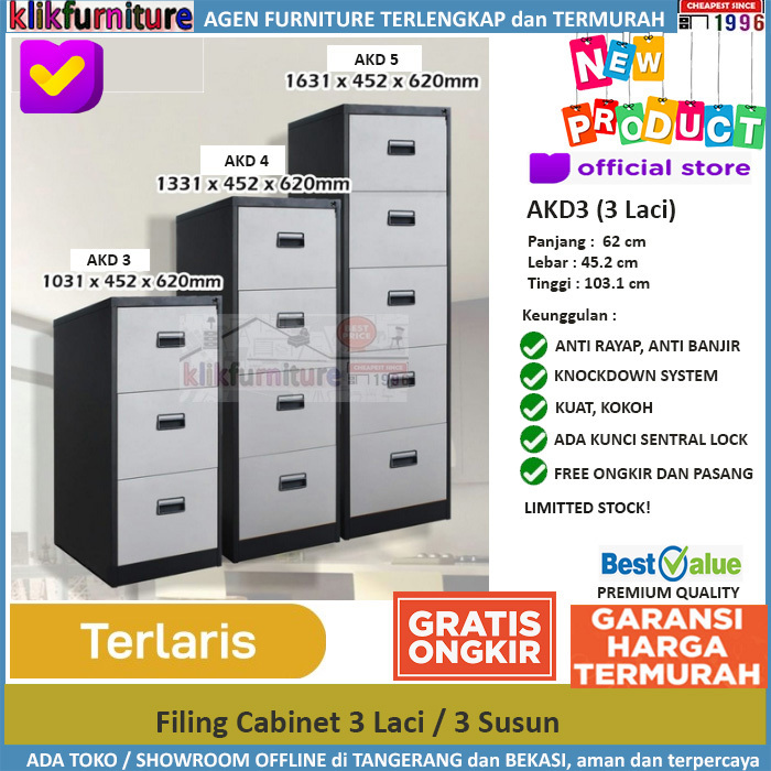 Filling Cabinet Besi 3 Laci / 3 Susun AKD3