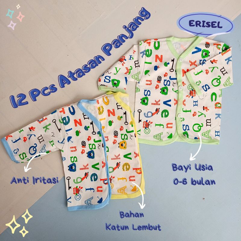 12PCS Baju Bayi/1 Lusin Atasan Baju Bayi New Born/Pendek Panjang Kutung