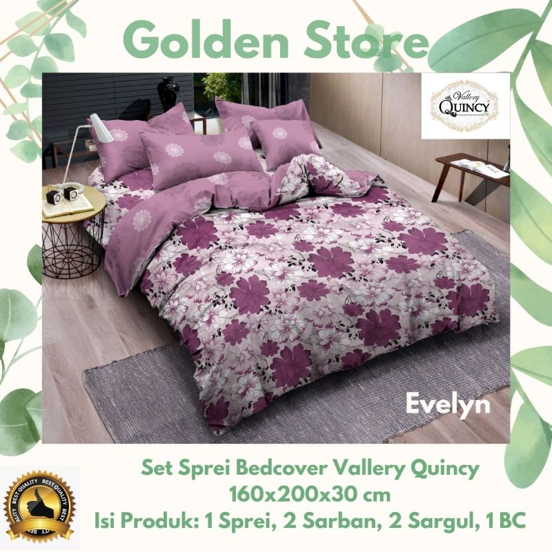Set Sprei Bedcover Vallery Quincy 160x200x30 Motif Evelyn