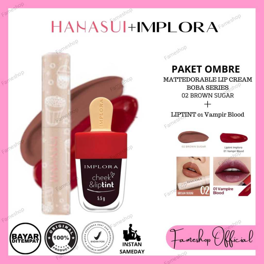 Paket Hemat Ombre Hanasui Brown Sugar + Liptint Implora 01 - Ombre Viral Kekinian