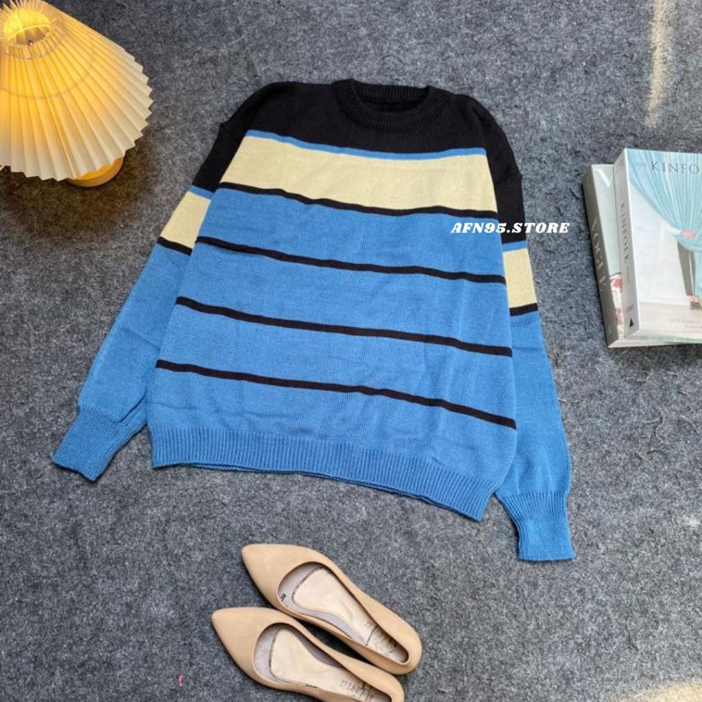 SWEATER OVERSIZE KNIT MOTIF GARIS RAJUT PREMIUM