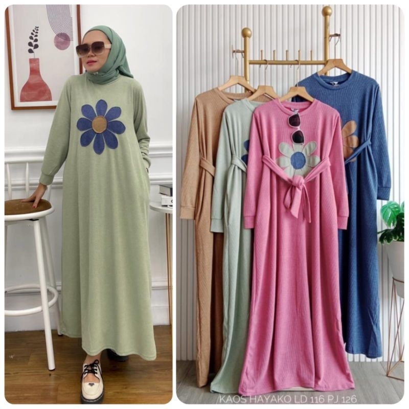 gamis flow knit/warna fanta/coksu/LD 110-120/PB 130/jumbo/terbaru