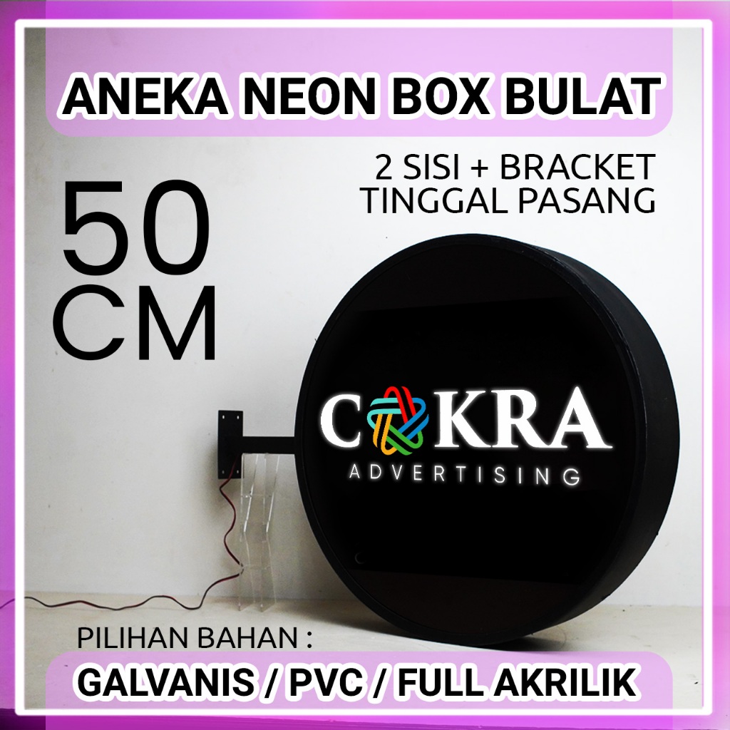 Custom Neon Box Bulat 2 sisi 50 cm