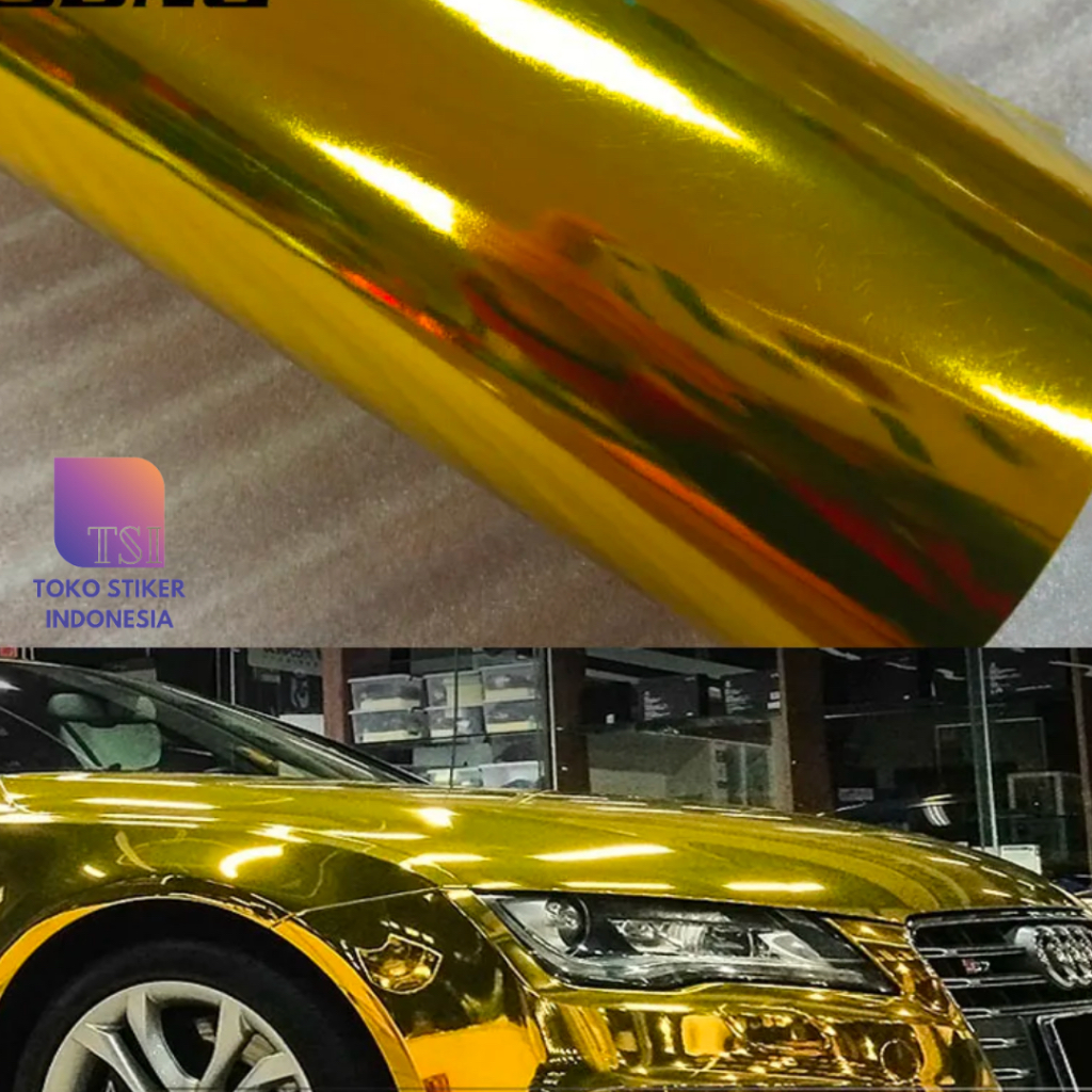 Stiker Skotlet Krom Mirror Chrome Gold Emas Fanchi FC822 Premium / Cermin Lentur Tahan Panas 1 Meter