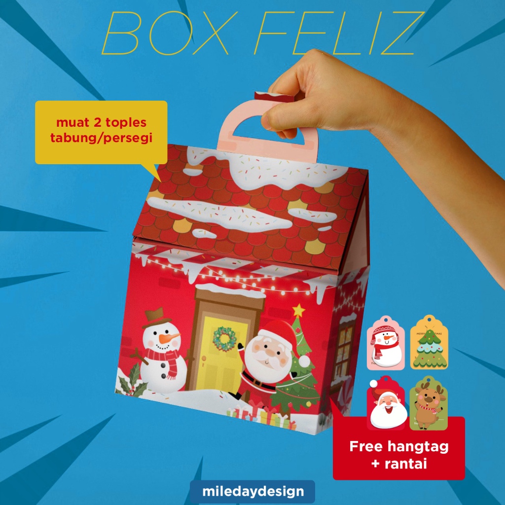 

BEST BUY! ISI 5 FELIZ BOX HAMPERS NATAL / KOTAK HAMPERS NATAL toples tabung 600 / 800 ml / toples persegi panjang 450gr