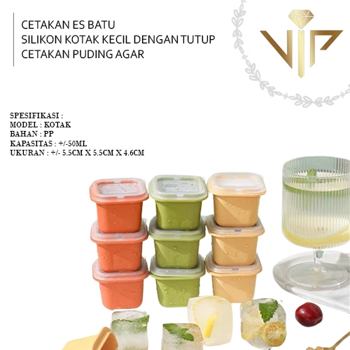 VIP CETAKAN ES BATU SILIKON KOTAK KECIL DENGAN TUTUP CETAKAN PUDING AGAR