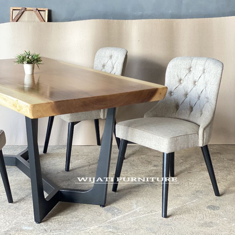 Set Meja Makan Top Kayu Suar Kayu Utuh Kursi Jok Meja Makan Kayu Besar