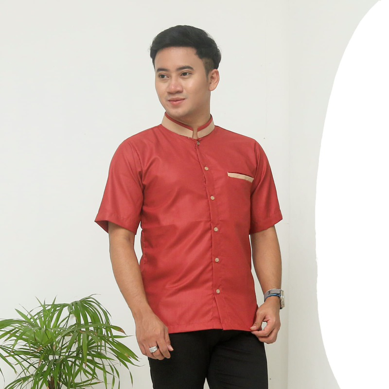 Baju koko couple ayah anak warna merah bata