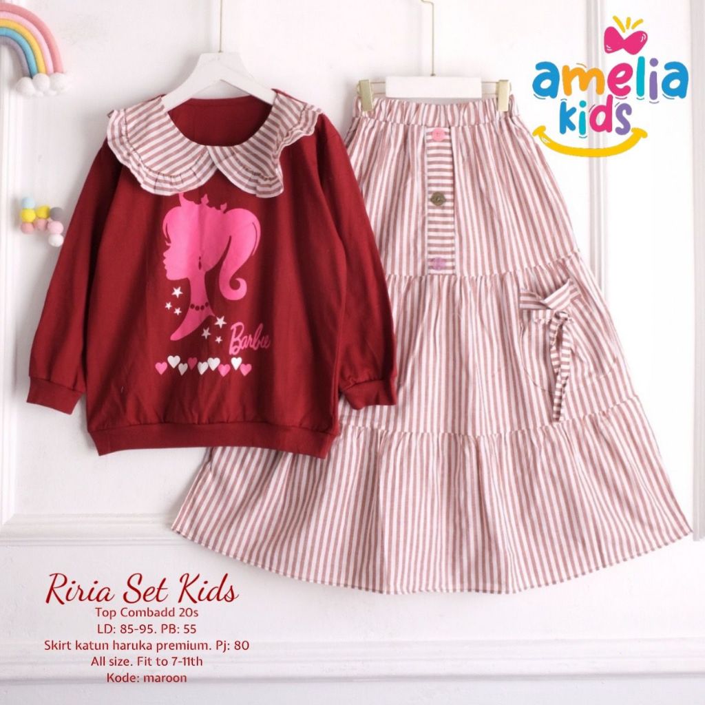 (SET ROK ANAK MOTIF BARBIE ) ONESET ANAK KATUN USIA 7-12 TAHUN  // RILIA SET KIDS BY AMELIA // SETEL