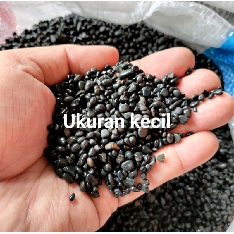 Batu alam hitam 1 kg ukuran kecil, batu koral hitam abu hiasan taman dan halaman rumah, batu aquariu