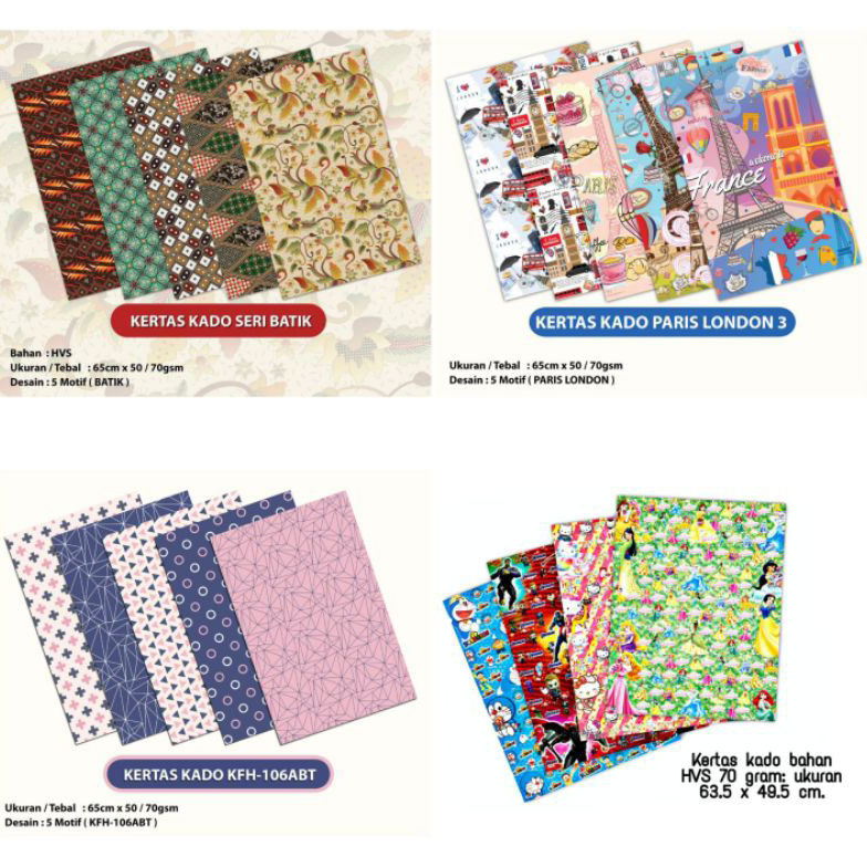 

10.10 Terlaris + FREE BUBBLE WRAP/ DUS 50 Lembar Kertas Kado Aneka Motif Karakter (65 cm x 50 cm/70 gsm)