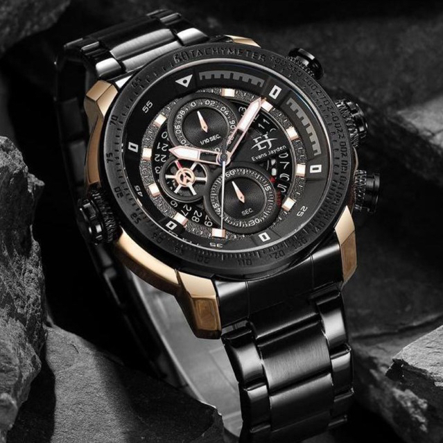 Jam Tangan Pria Chronograph Evans Jayden 9466 Original Stainless Steel Water Resistant 30m