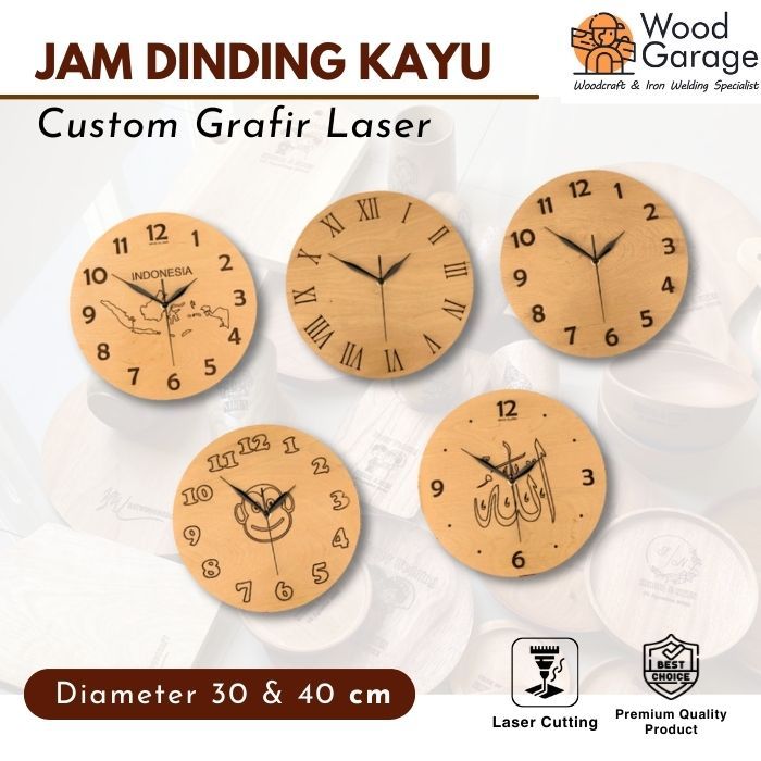 Jam Dinding Kayu Custom Grafir 30 & 40 cm