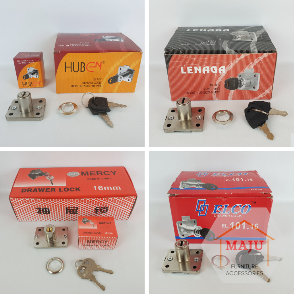 Aneka Kunci 16 mm Huben Elco Lenaga Mercy HL-303 101 ( Kunci Meja Laci / Loker / Lemari) Drawer Lock