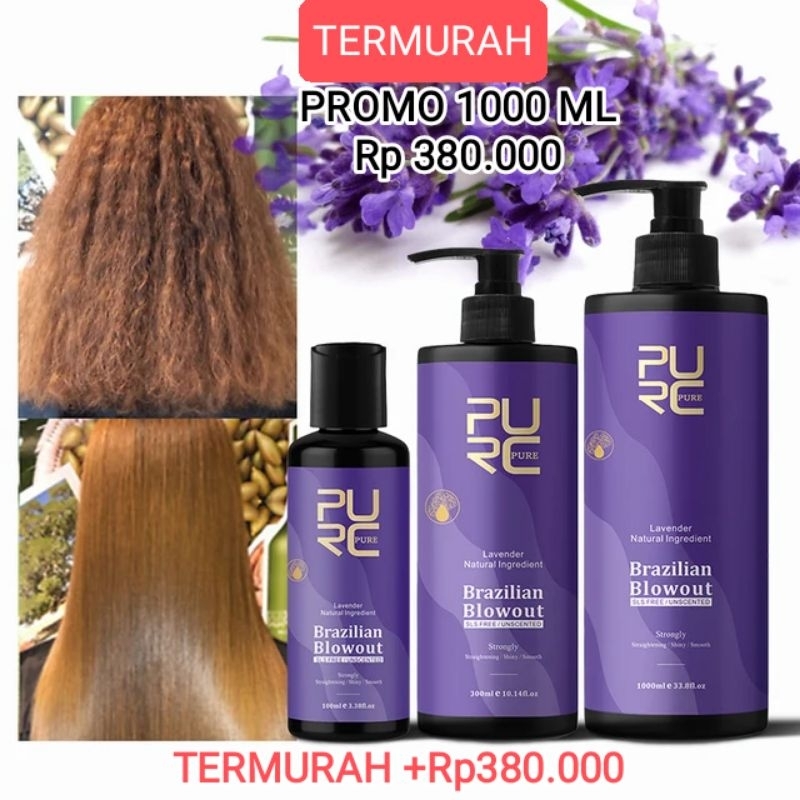 PURE  Keratin 12% LAVENDER  1000 ml Brazilian Smoothing Treatment pure ORIGINAL GARANSI UANG KEMBALI
