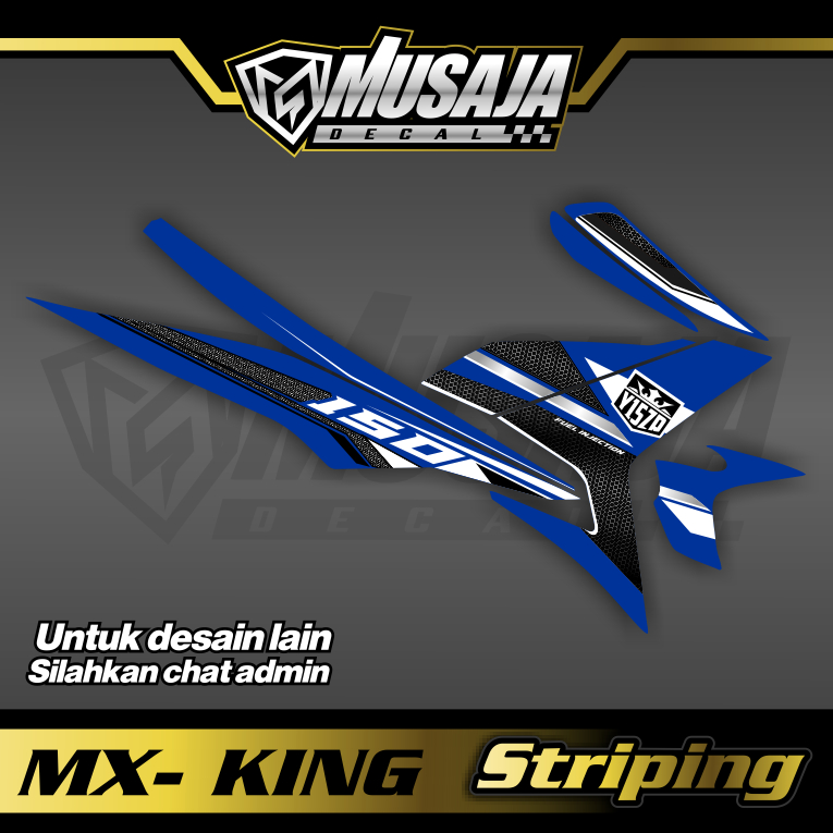 Decal Striping mx king hitam biru putih - dekal transparan uv mx king