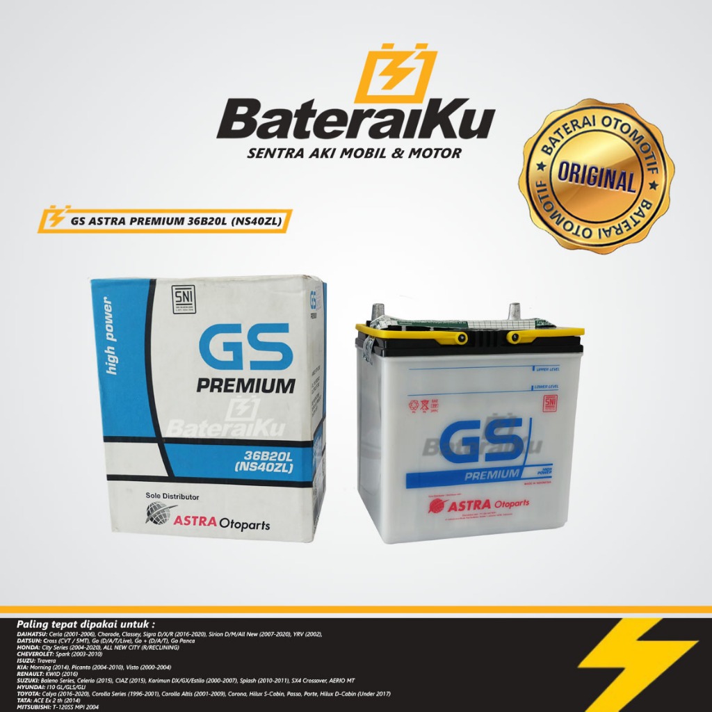 Aki Gs Astra Premium NS40ZL Aki Basah Aki Mobil Agya, Ayla, Calya, Jazz, Brio, Xpander, Datsun