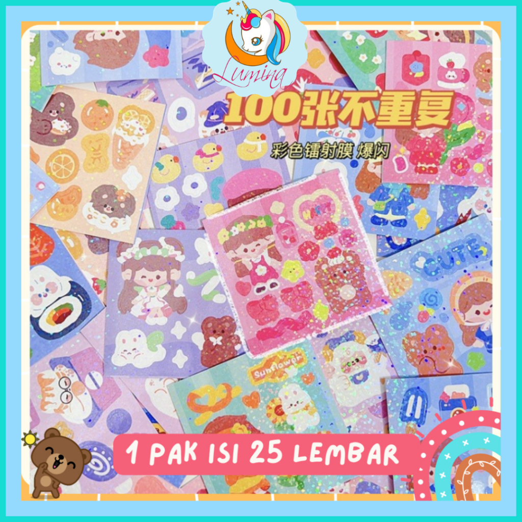 

Stiker Glitter 1 Pak Isi 25 lembar Planner Scrapbook Cute Tempel Aesthetic Dekorasi Sticker