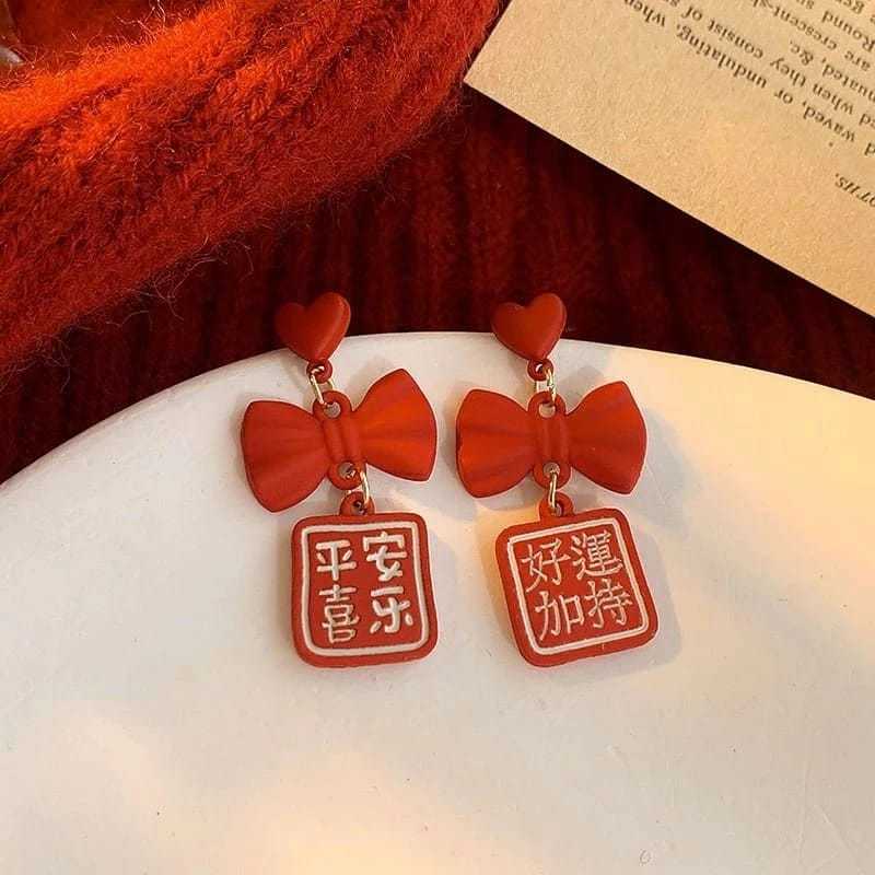Anting Aksen China dragon year 2024 / Anting Oriental / Anting Cantik Panjang warna merah / Anting P