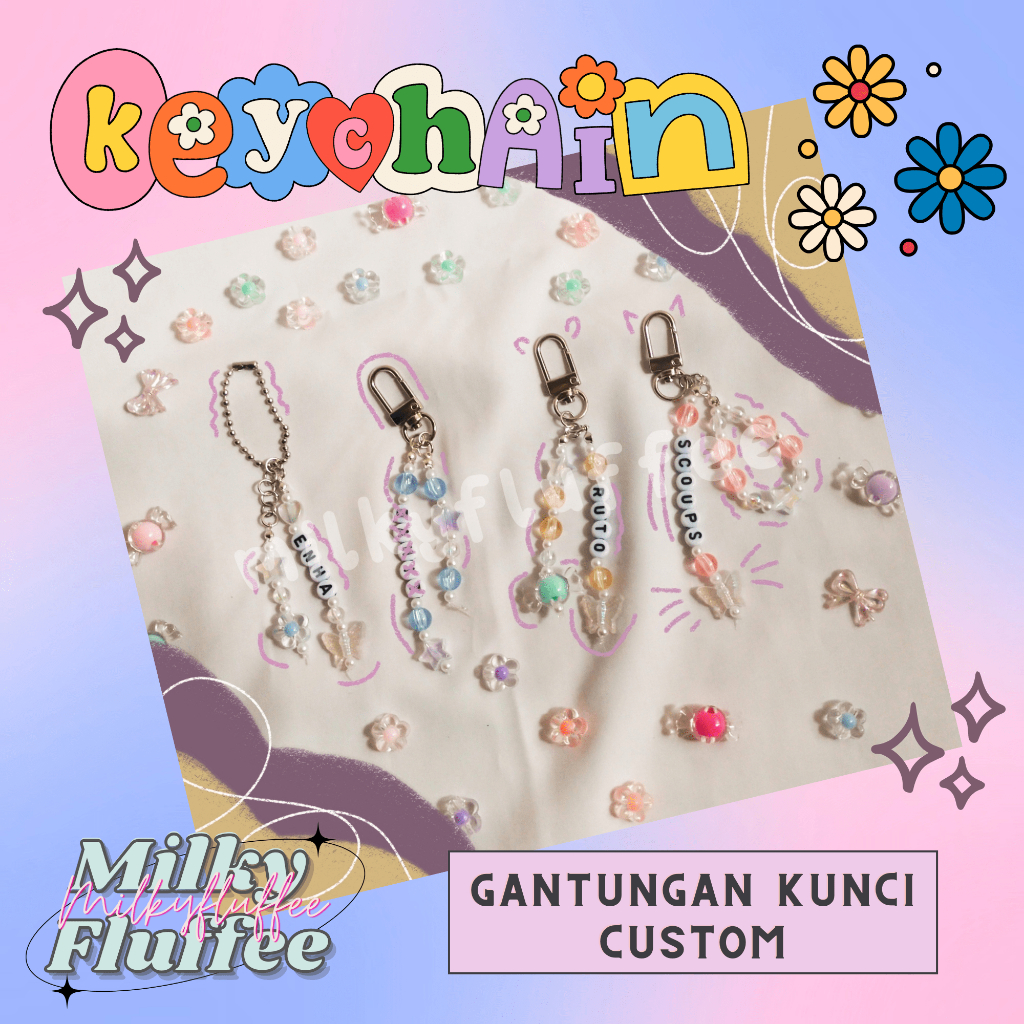 Keychain Beads Custom Gantungan Kunci Ganci Nama Custom Kpop Keyring