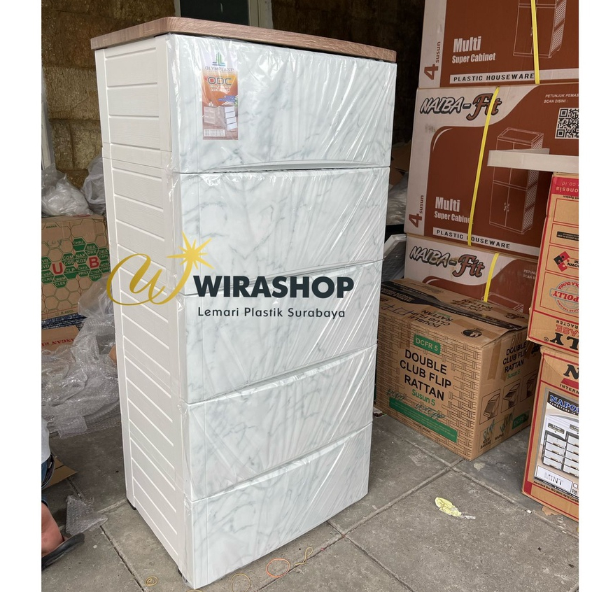 Lemari Plastik Laci Drawer Olymplast ODC 04/ODC 05 Minimalis Marble/Wood Khusus Gosend