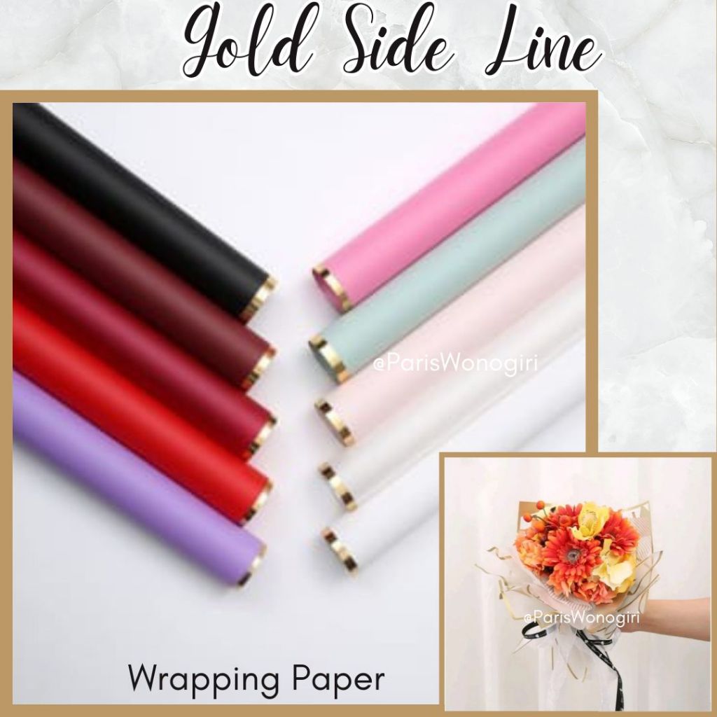 

Kertas Pembungkus List Emas / Gold Side Line Wrapping Paper KErtas Buket Kertas Kado