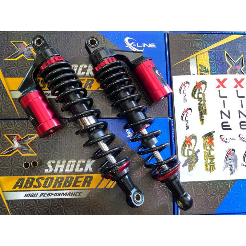 SHOCKBREAKER SOK SKOK SHOCK BELAKANG TABUNG ATAS MERK X-LINE  MERK XLINE WARNA HITAM TABUNG MERAH