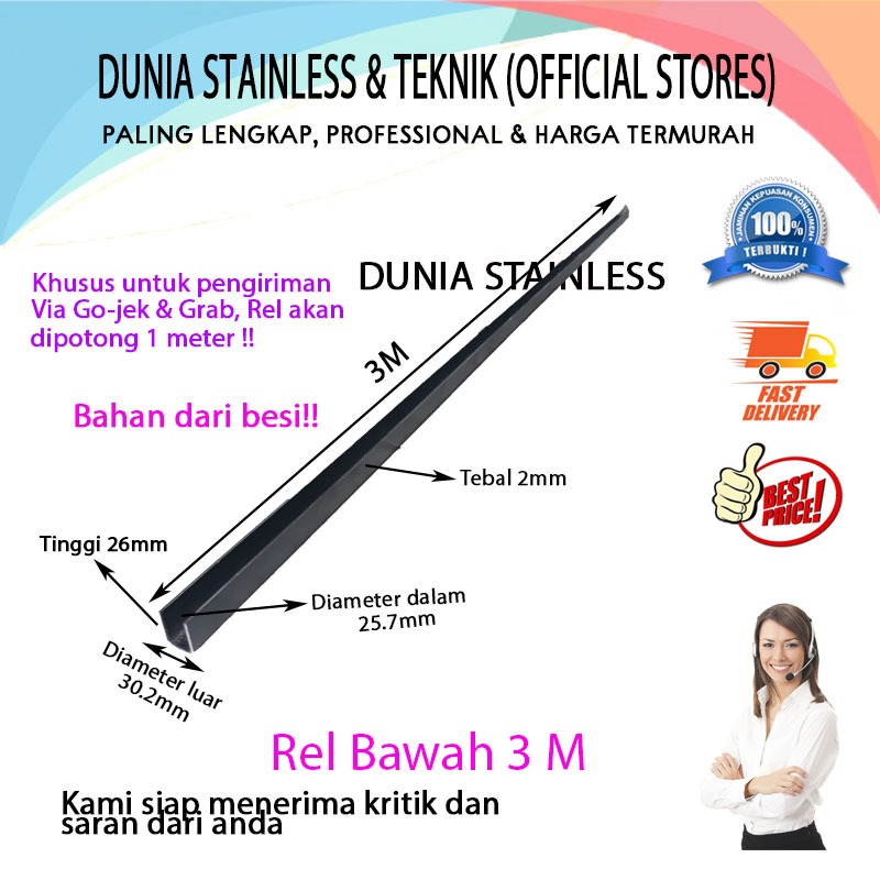 Rel Besi Bawah 3m garasi pintu besi penyekat