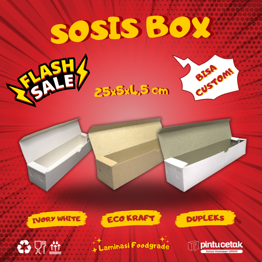 CUSTOM DESIGN SOSIS BOX Makanan Paper Kraft, MIN ORDER 1000 PCS, DESIGN FULL COLOR WARNA TERMURAH. L