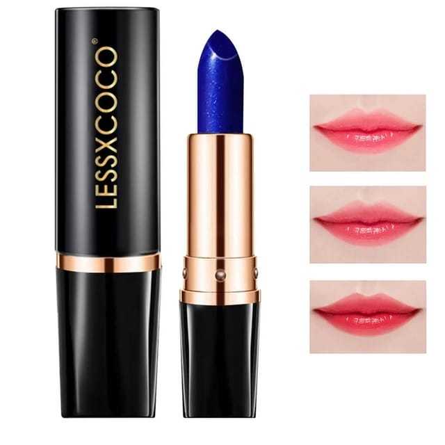 ( Black Tube ) LessxCoco Blue Magic Color Changing Lipstick Lipstik biru Berubah Warna Kemasan Hitam