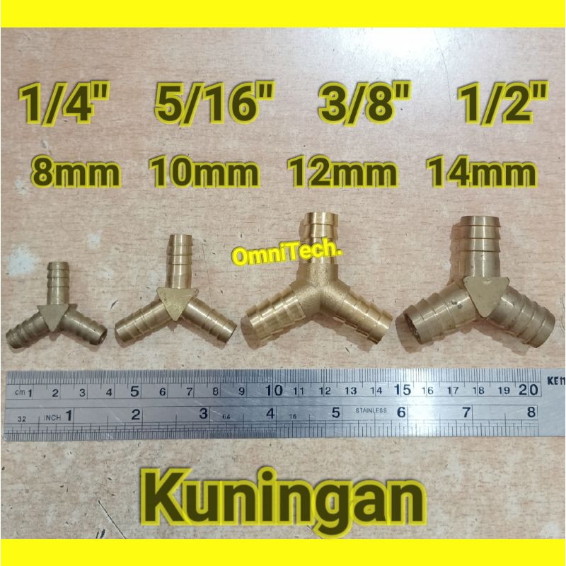 Naple Nepel Sambungan Selang Y Angin Kompresor Cabang 3 Kuningan 1/4 5/16 3/8 1/2 Hose